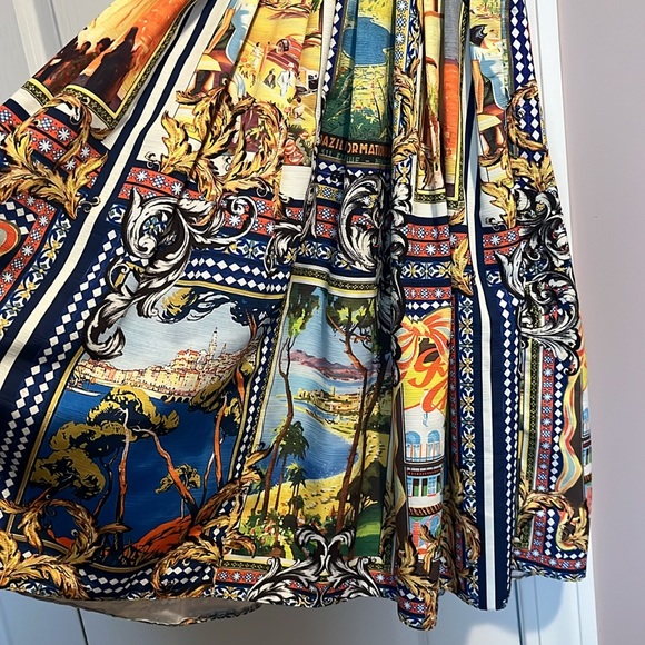 NWT ASOS Linen Bow Detail Cut Out Skater Dress in Postcard Print size 2 - Picture 11 of 13